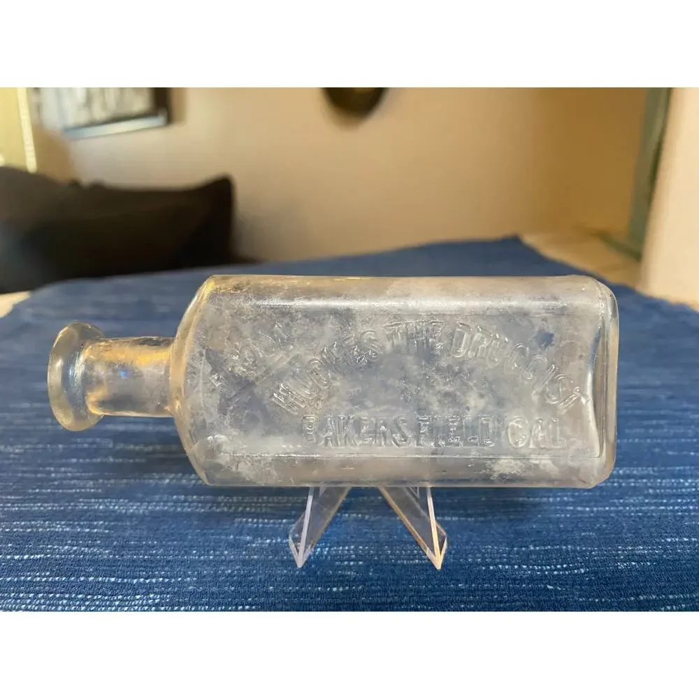 VTG Pair Hughes The Druggist Bakersfield California Bottle Pharmacy Medicine E